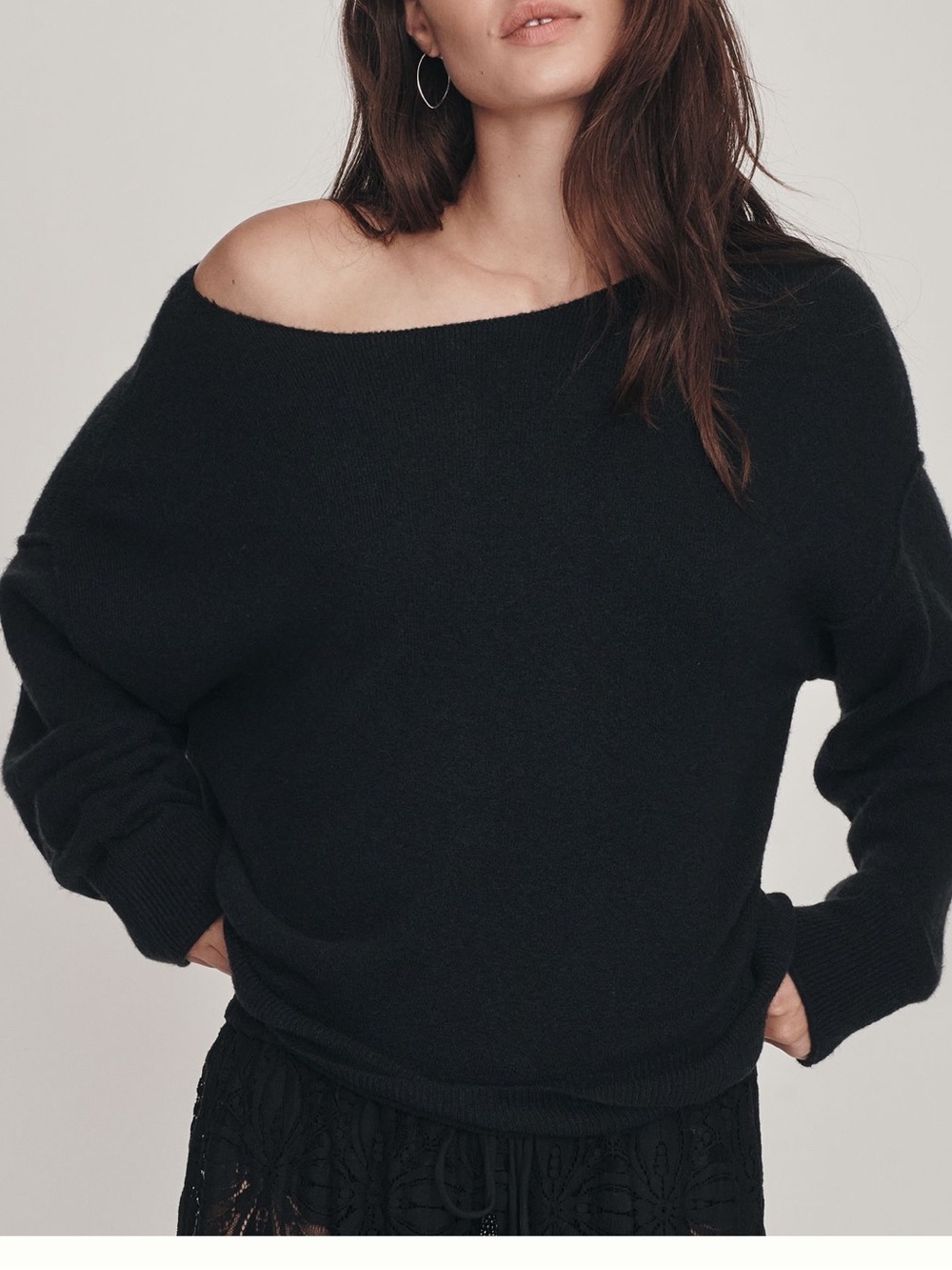 Anthropologie Sweater Haley Boatneck Wool-Blend Long-Sleeve Sweater New Black